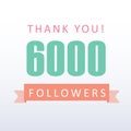 6000 followers Thank you number with banner- social media gratitude