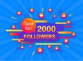2000 followers, Thank You, social sites post. Thank you followers congratulation poster. Vector illustration.
