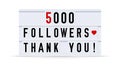 5000 followers, thank you. Text in a vintage light box. Vector illustration