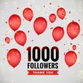 1000 followers thankyou poster with flying balloons Royalty Free Stock Photo