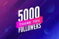 5000 followers vector. Greeting social card thank you followers. Congratulations 5k follower design template