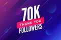 70000 followers vector. Greeting social card thank you followers. Congratulations 70k follower design template. Royalty Free Stock Photo