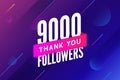 9000 followers vector. Greeting social card thank you followers. Congratulations 9k follower design template