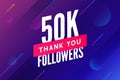 50000 followers vector. Greeting social card thank you followers. Congratulations 50k follower design template