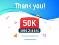 50000 followers vector post 50k celebration. Fifty thousands subscribers followers thank you congratulation.