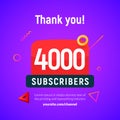 4000 followers vector post 4k celebration. Four thousand subscribers followers thank you congratulation