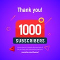 1000 followers vector post 1k celebration. One thousand subscribers followers thank you congratulation.