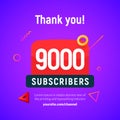 9000 followers vector post 9k celebration. Seven thousand subscribers followers thank you congratulation