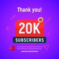 20000 followers vector post 20k celebration. Twenty thousands subscribers followers thank you congratulation Royalty Free Stock Photo