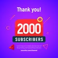 2000 followers vector post 2k celebration. Two thousand subscribers followers thank you congratulation.
