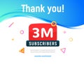 3000000 followers vector post 3m celebration. Three millions subscribers followers thank you congratulation