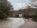 High water levels on River Wye at Bakewell Derbyshire UK