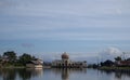 A magnificent mosque at the end of a large pond