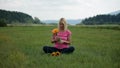 Fondling the sunflower in the nature