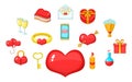 Fondness icons set, cartoon style