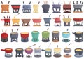 Fondue icons set cartoon . Cheese cow