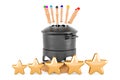 Fondue set with five golden stars, 3D rendering Royalty Free Stock Photo