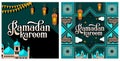 vector set of ramadan karem,lantern,mosque with ramadan moon shades.