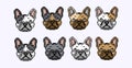 set of dog heads pixel art, vector of several models of dog heads.