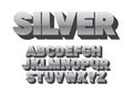 Font alphabet. Silver style, sanserif font with long shadow.