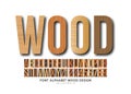 Font alphabet number Wood effect vector