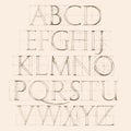 Font Antiqua. Hand drawn construction sketch