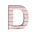 Font on boards with old paint. The letter D cut out of paper on a rustic background of old boards with pink paint. Set of