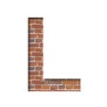 Font on brick texture. Letter L, cut out of paper on a background of real brick wall. Volumetric white fonts set