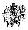 Font composition, medieval gothic. Vector. European modern gothic. Black letters on a white background. Lower case. Ornament for p