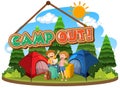 Font design for camp out with tent in the park Royalty Free Stock Photo