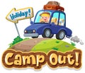 Font design for camp out with tent in the park Royalty Free Stock Photo