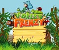 Font design for forest frenzy with many insects in the woods