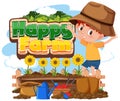 Font design for happy farm with little boy planting flowers