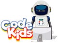 Font design template for word code kids with robot and computer Royalty Free Stock Photo