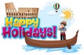 Font design template for word happy holidays with man sailing