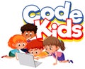 Font design for word code kids with children working on computer Royalty Free Stock Photo