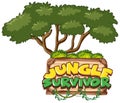 Font design for word jungle survivor the big tree background