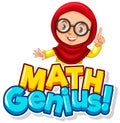 Font design for word math genius with cute muslim girl