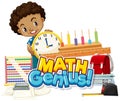 Font design for word math genius with happy boy