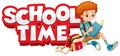 Font design for word school time with happy kids Royalty Free Stock Photo