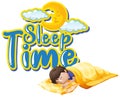 Font design for word sleep time with kid sleeping at night Royalty Free Stock Photo