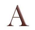 The font english alphabet of brown leather. Letter A from a brown leather isolated on a white background