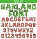 Font garland. New Year and Christmas Alphabet decorated with garland