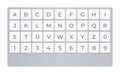 Font keyboard for digital world, virtual reality, HUD interface. ABC symbols in square for educational and logic games