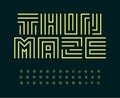 Font labyrinth of lines, linear maze or computer chip alphabet. Minimalist typography for digital headline, hud