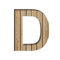 Font on light wood. Letter D is cut out of paper on a the background of vertical wood planks. Set of wooden fonts