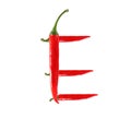 Font Made Of Hot Red Chili Pepper Isolated On White - Letter E