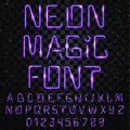 Font magic. Bright, shiny font. Electric letters, numbers, light effects
