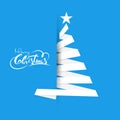 Font of Merry Christmas Text with Creative Xmas Tree made by White Ribbon