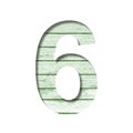 Font on an old wooden wall. Digit six, 6 cut out of paper on the background old wood wall with peeled green paint. Set of